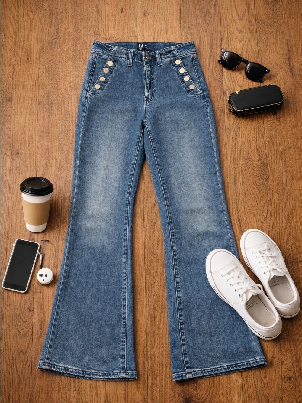 Gap ’70s Flare Jeans Size 2 26R High Rise Button Detail Medium Wash